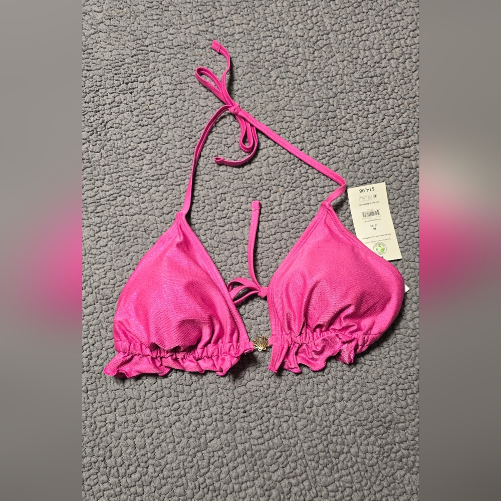 Hot Pink Ruched Triangle Bikini Top Size Medium 7-9 Girls